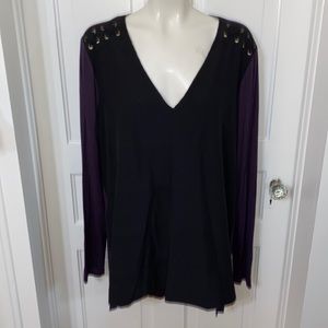 Love Scarlett Black & Plum Long Sleeve Pull On V Neck XL Shirt / Top / Blouse.